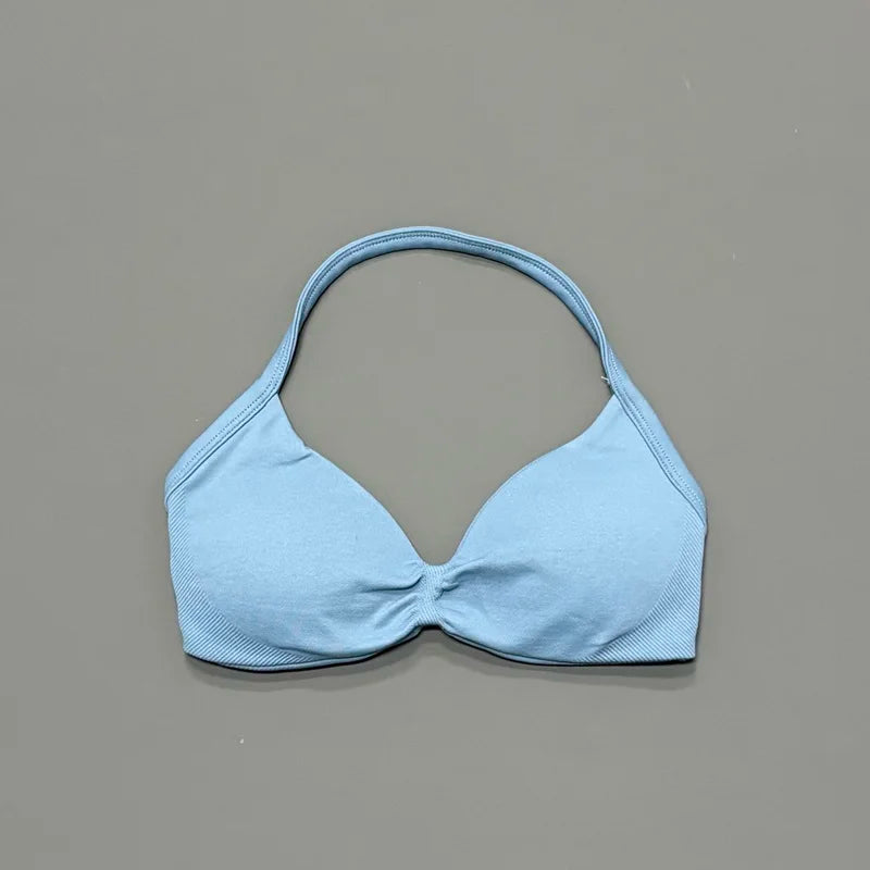 Sports Strappy Bra Yoga Underwear Women Gym Top Running Exercise Backless Bra High Support Active Wear Fitness Workout Halter