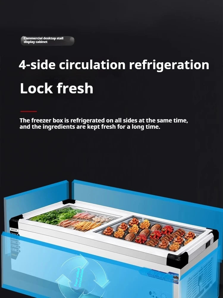 Commercial Refrigerator Freezer Countertop, 140W Portable Display Fridge for Food Stall with 3-Color Lights & Copper Tube Cool