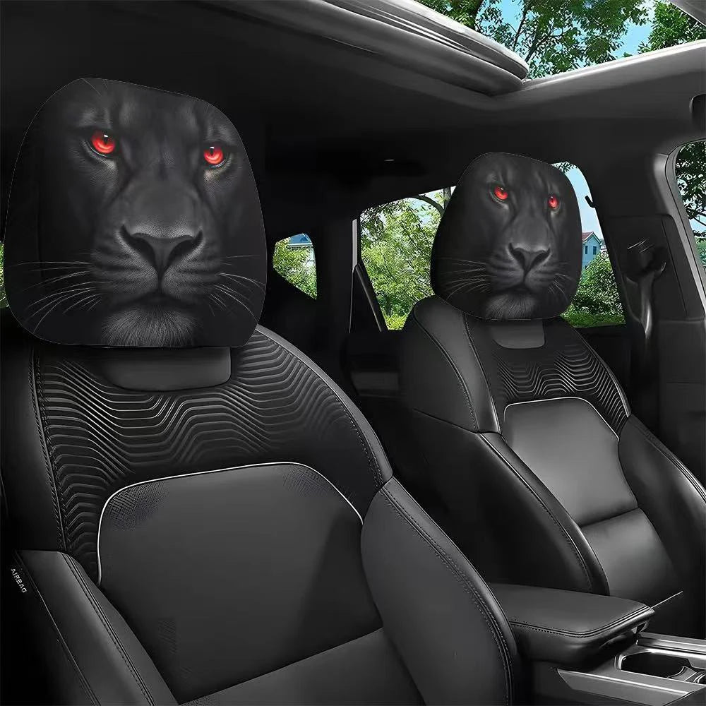 2PCS Funny Slanted Eyes Cartoon Print Car Headrest Cover for Halloween Christmas Holiday Automobile Interior Decoration