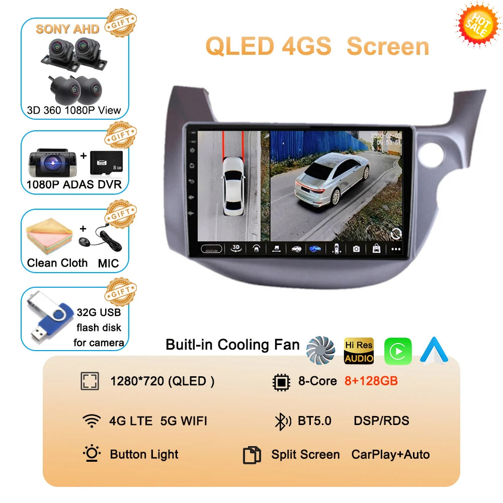 Car Radio Android 16 For Honda Jazz Fit 2007-2013 RHD Stereo Multimedia Video Player Carplay Auto GPS Navigation 2din Head Unit