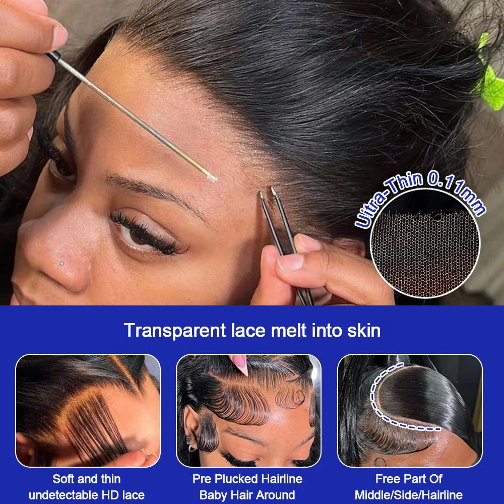 Smooth Silky Long Straight Glueless Full Lace Front Human Hair Wigs For Women Cambodian Raw Virgin 13x4 13x6 Hd Bone Straight Transparent Lace Front Wig Human Hair 40 42 Inch 300 Density Silky Straight HD Lace Frontal Wig Pre