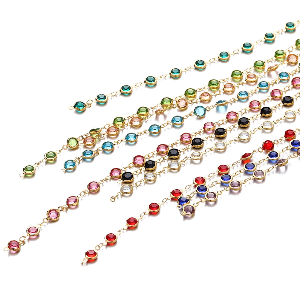 1Meter 6mm Colorful Crystal Beads Beaded Chain Glass Bead Necklace Chain Findings for DIY Bracelet Jewelry Making Supplies
