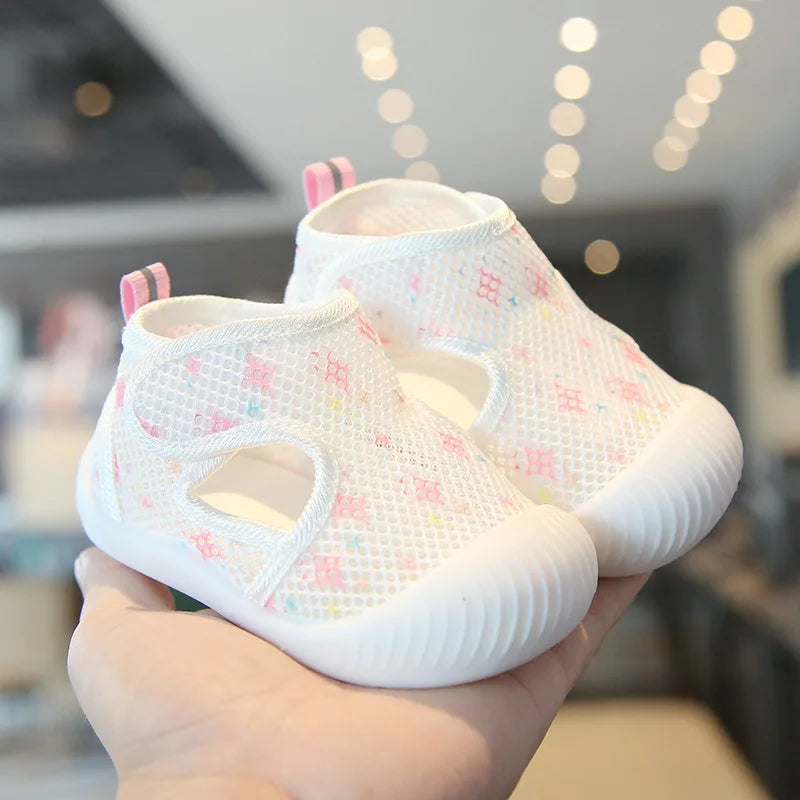 Breathable Knit Mesh Walking Shoes for Kids Spring Summer Soft Sole Anti-Collision Unisex Pastel Casual Sneakers Toddlers 1-3Y