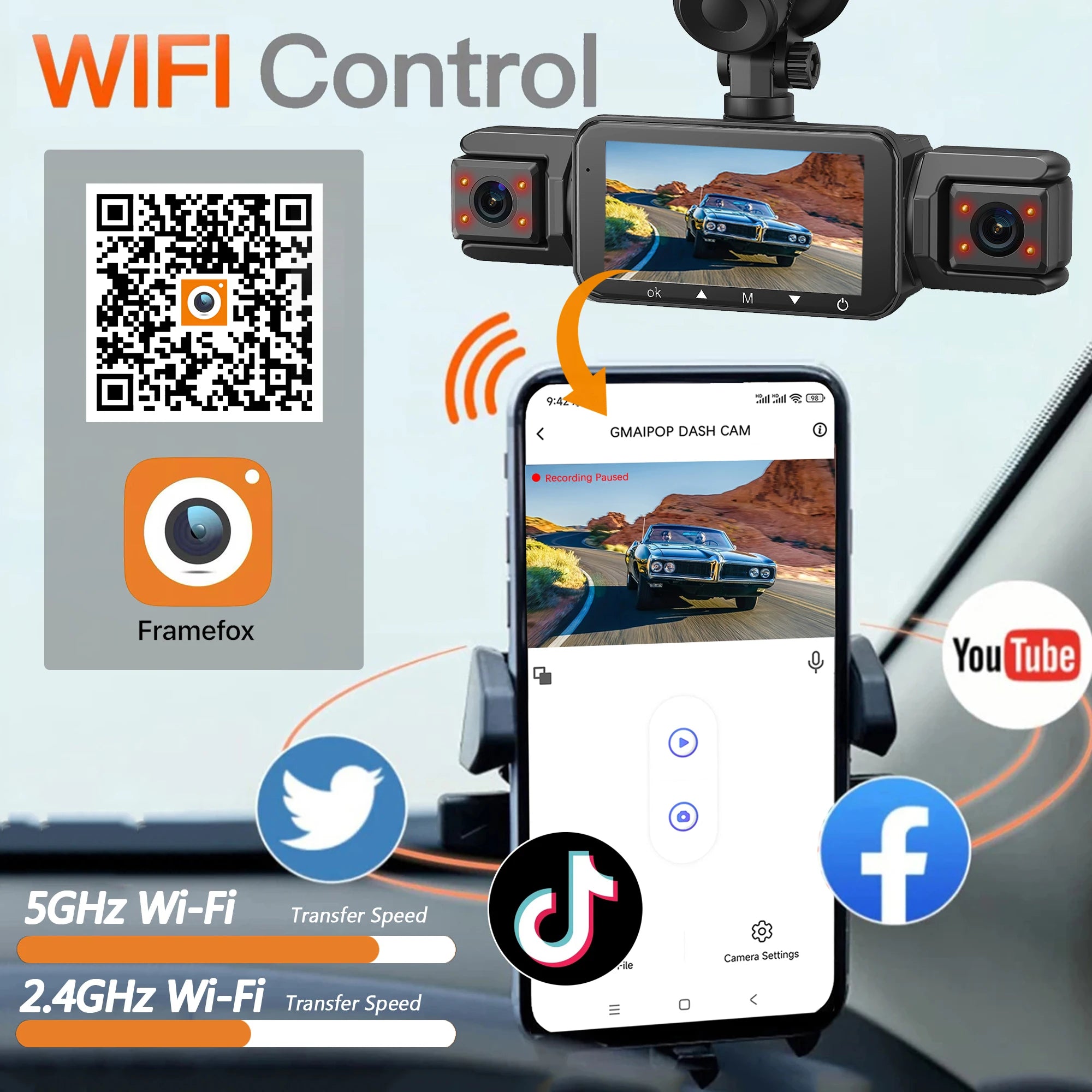Dashcam for Cars 4 Channel Black Box WiFi Driving Camera FHD 1080P Night Vision Loop Recording Add Hardwire Kit Car Accessories