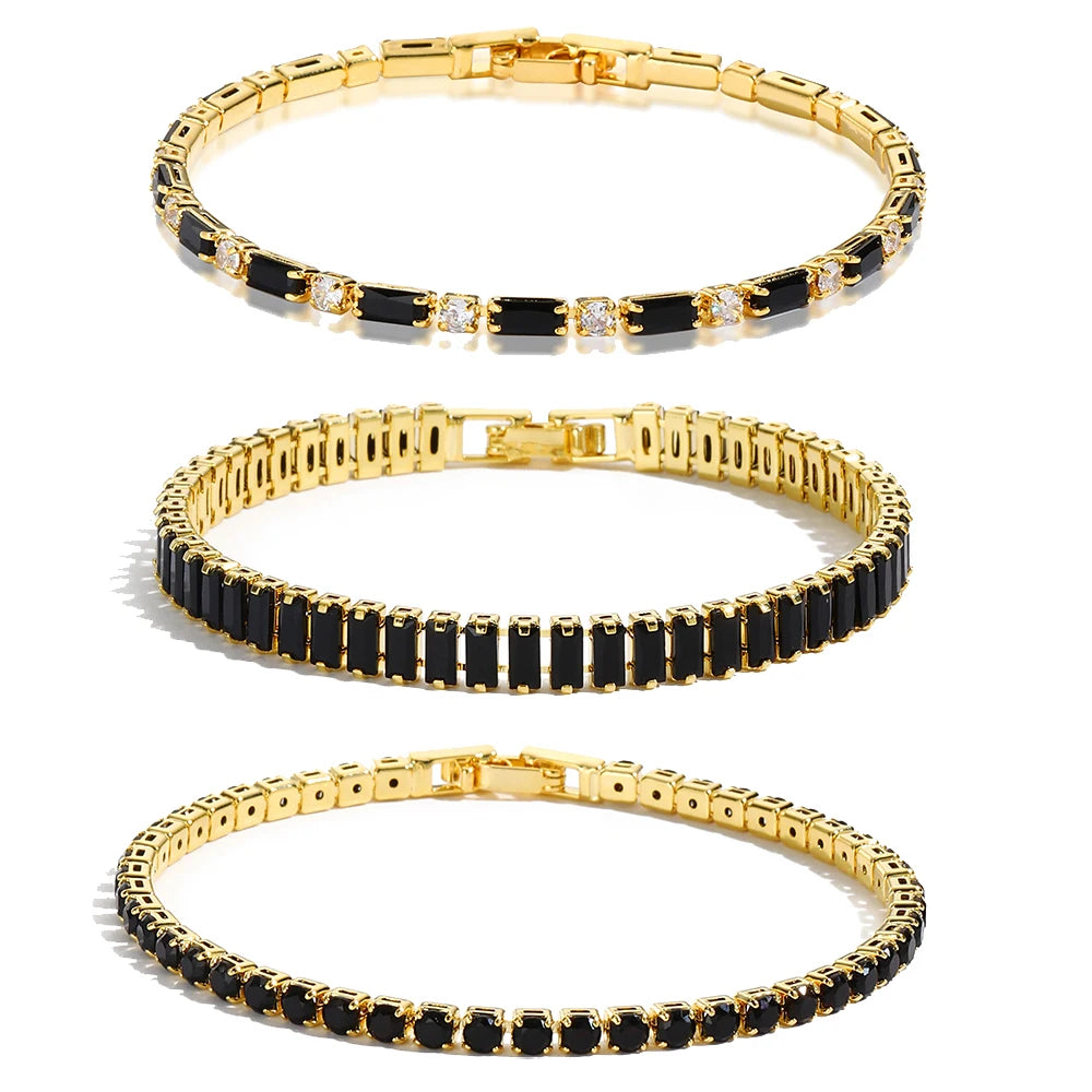 Black Crystal Tennis Bracelets for Women & Men Luxury Iced Out Cubic Zirconia Adjustable Bracelet on Hand Hippie Jewelry