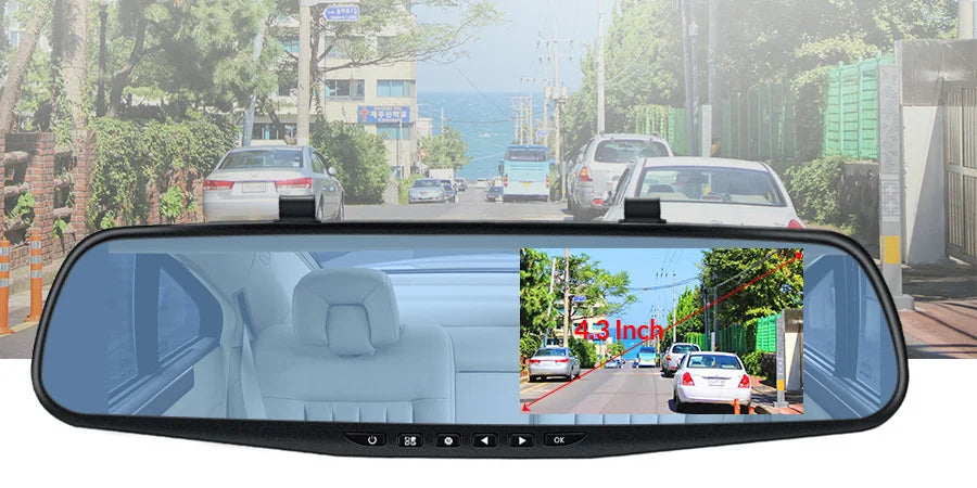 Dash Cam 4.3 inch "mini rear-view mirror digital dashcam, front and rear dual cameras IPS Front and Rear Camera Registrar Black