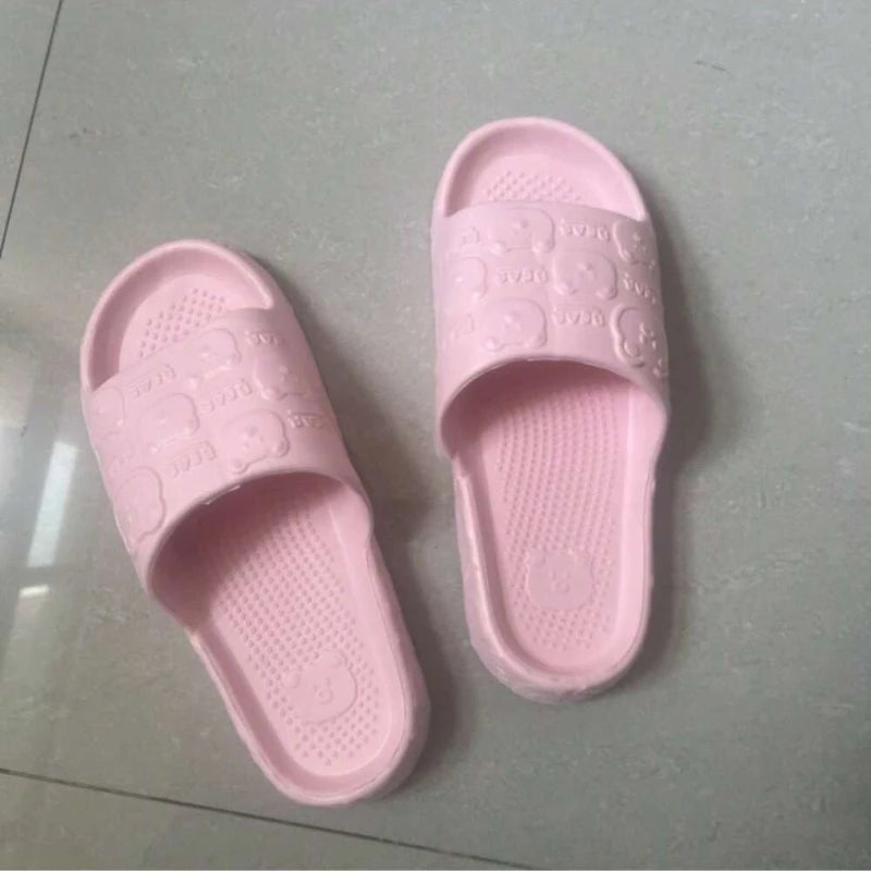 Couple Printting Cute Bear Women Slippers Summer Indoor Soft Cartoon Sandals Bathroom Anti-slip Outdoor Comfy Men Leisure Shoes