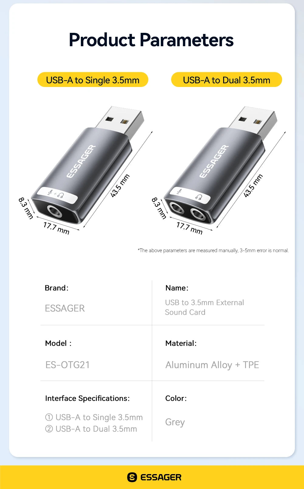 Essager External USB Sound Card To 3.5mm Mic Headphone Jack Stereo Headset Audio Microphone Adapter Speaker Interface For Laptop