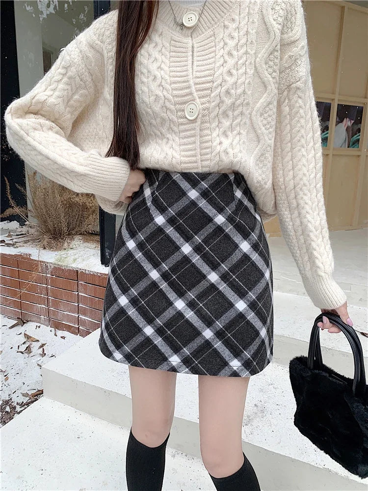 ITOOLIN Womem Vintage Plaid Tweed A-line Skirt Casual High Waist Mini Skirt Women Preppy Style Bodycon Skirts Spring Summer 2026