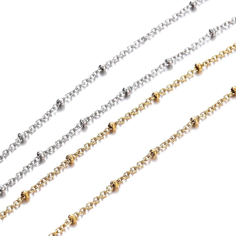 No Fade 2Meters Stainless Steel Chain Cross Chain with Beads for DIY Necklace Bracelet Anklet Jewelry Making Accessories