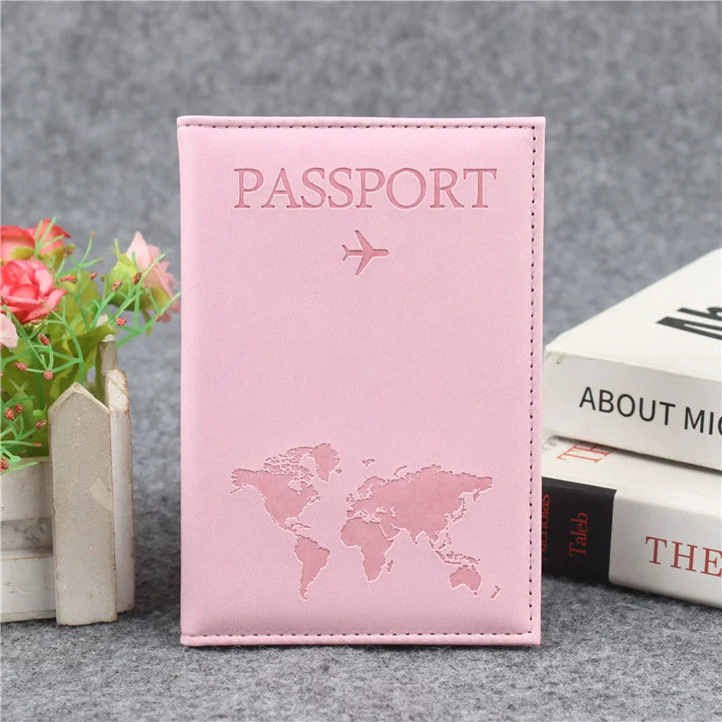 PU Leather Passport Cover For Men & Women World Map Travel Passport Case Organizer - Protective Card Holder ID Document Covers
