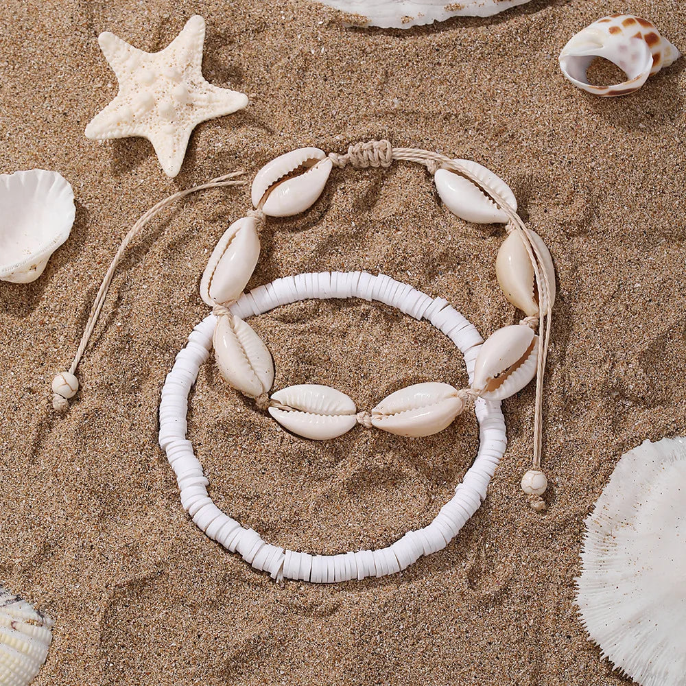 White Turquoise Beaded Chain Starfish Pendant Ankle Summer Bracelet Charm Sandals Barefoot Beach Foot Bridal Jewelry
