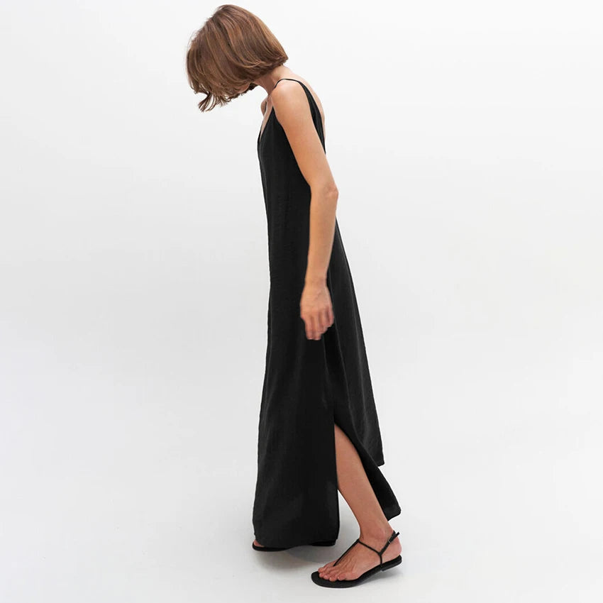HiLoc Casual Loose White Long Dress Robe 2025 New Summer V Neck Dresses For Women Spring Sleeveless Straight Robes Nightgown