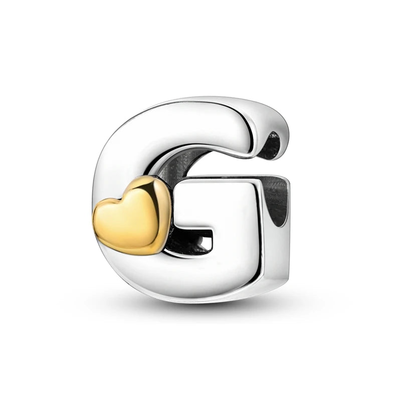 New Hot Sales 925 Sterling Silver 26 Golden Letters Charms Bead Fit Original Bracelet DIY Women Birthday Jewelry Gifts