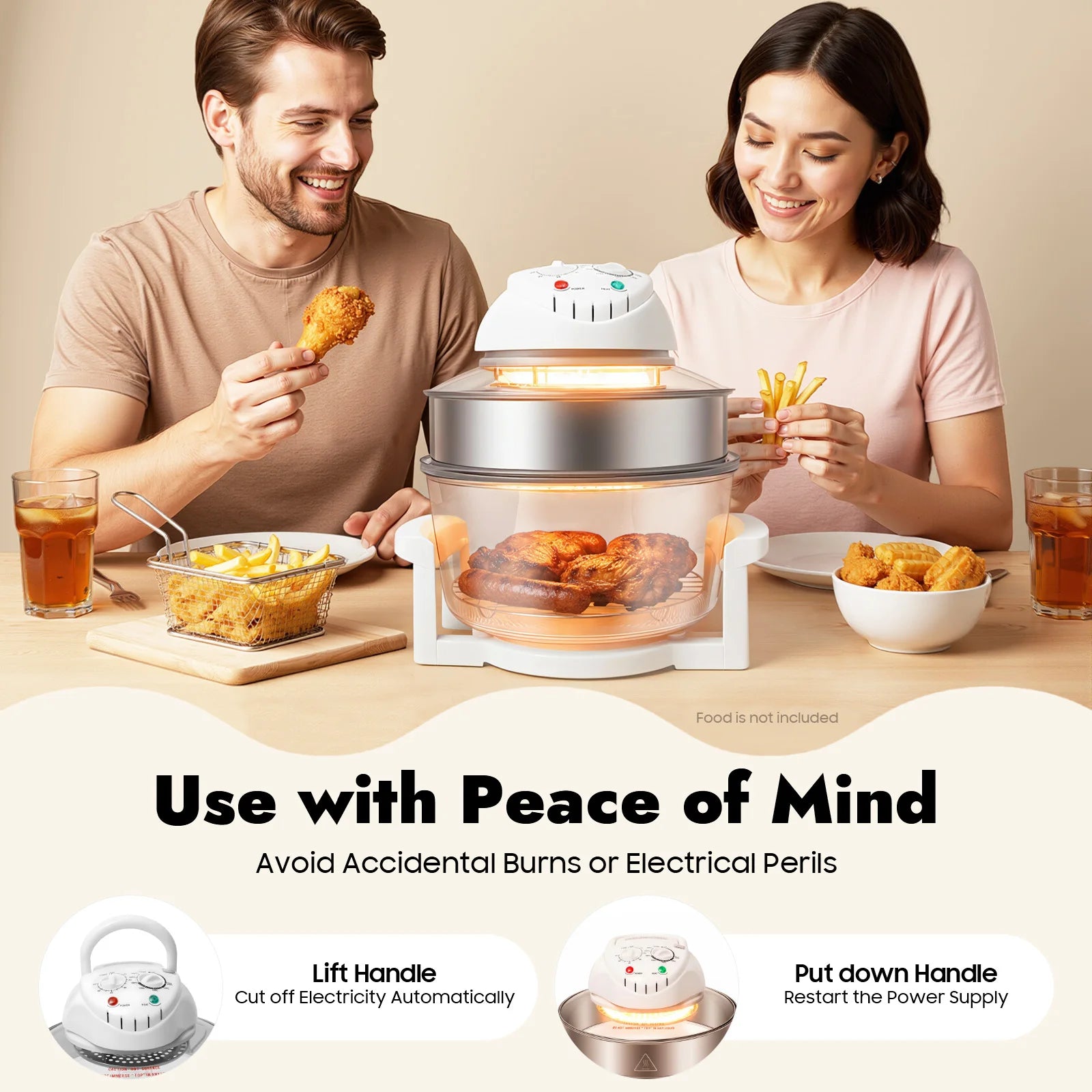 110V 17.96Qt Visual Air Fryer 1200-1400W 360° Hot Air Circulation Oil-Free Cooker with Grill Rack for Home Kitchen