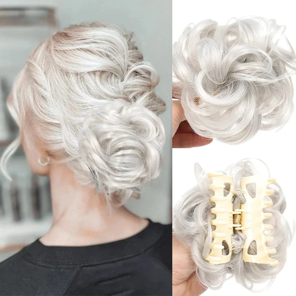 6 Inch Claw Clip Messy Bun Wig Curly Wavy Synthetic Hair Extensions for Women for Updo Hairstyles Halloween and Christmas