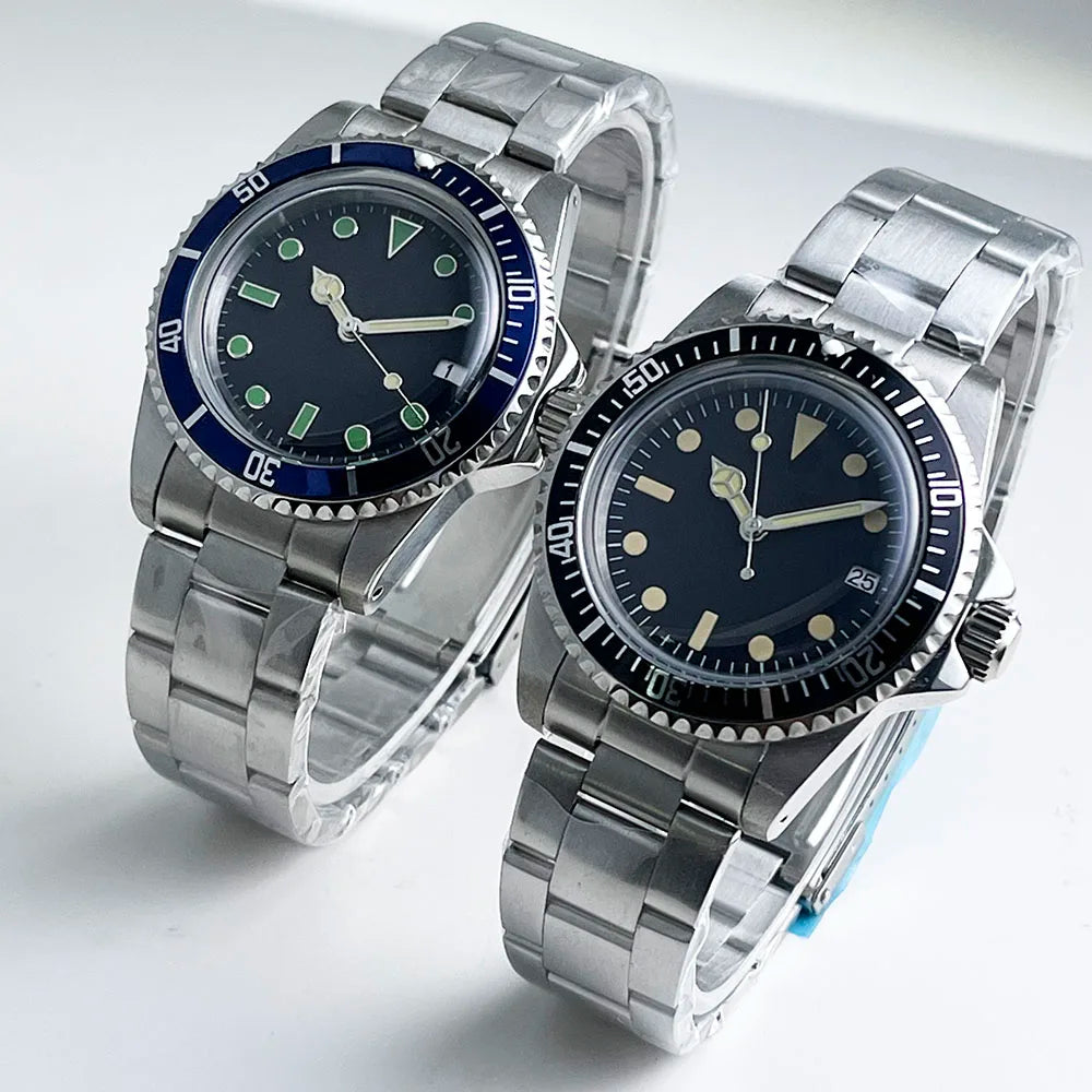 39mm vintage round glass case stainless steel case China 35 mechanical movement rotating cover Multicolor bezel watch for men