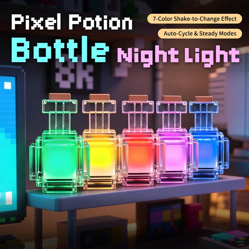 Rechargeable Night Light 7 Color Liquid Medicine Bottle Pixel Wind Peripheral Design Game Toy Bedroom Decoration Lamp Kids Gifts