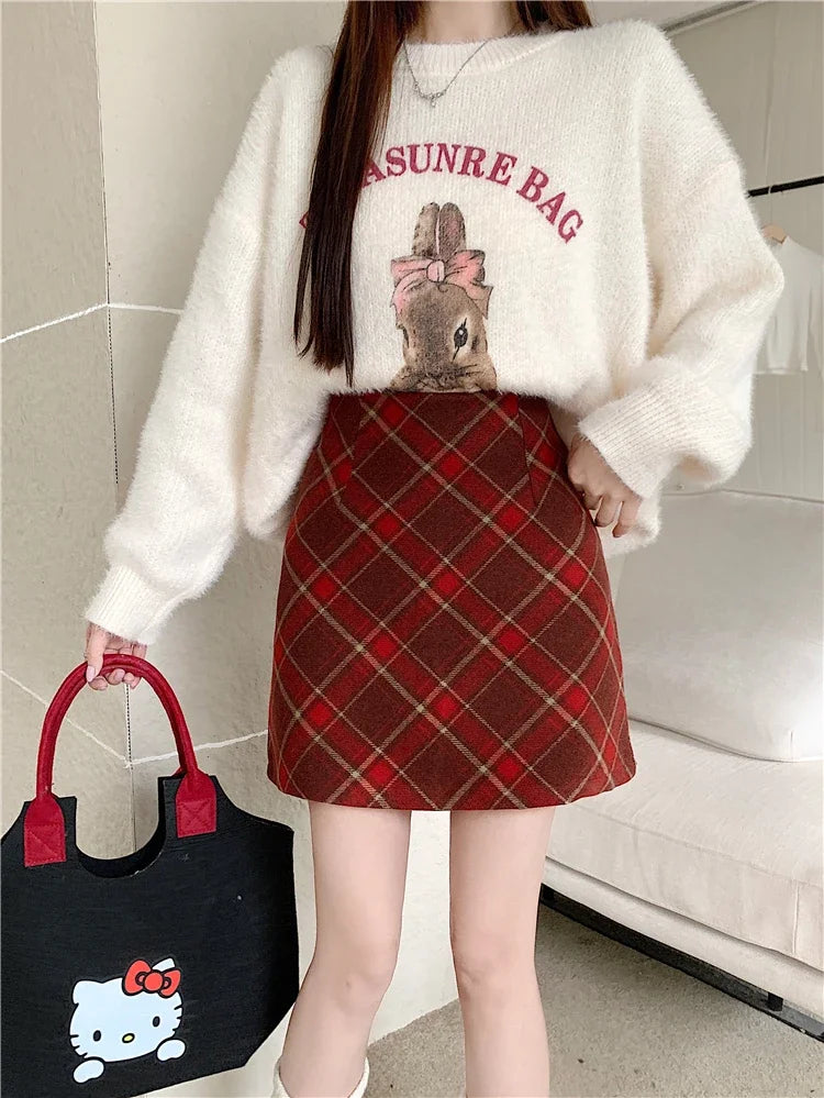 ITOOLIN Womem Vintage Plaid Tweed A-line Skirt Casual High Waist Mini Skirt Women Preppy Style Bodycon Skirts Spring Summer 2026