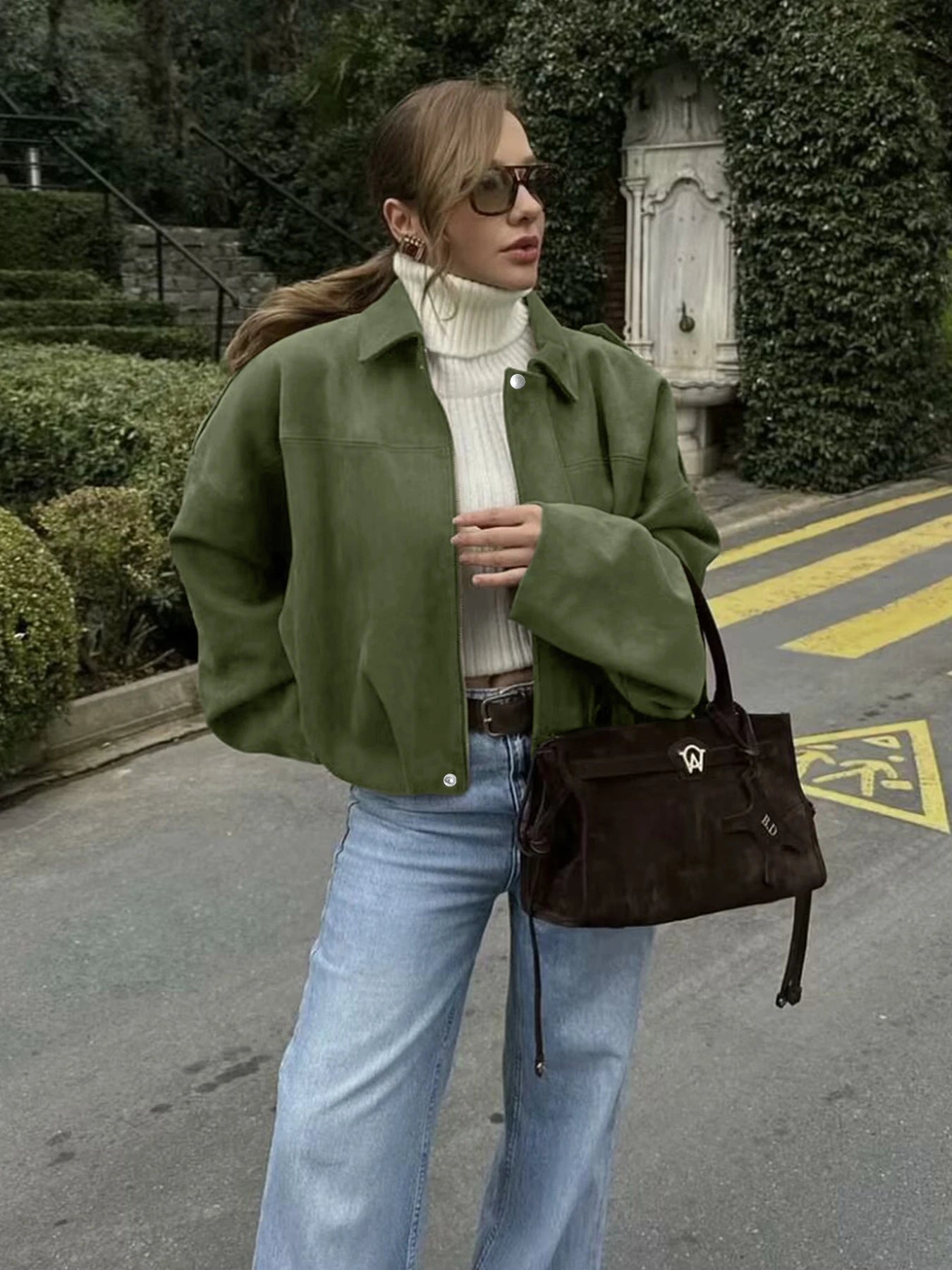 2026 Women's Fashion Loose Drop Shoulder Zip-Up Cargo Jacket Casual Top