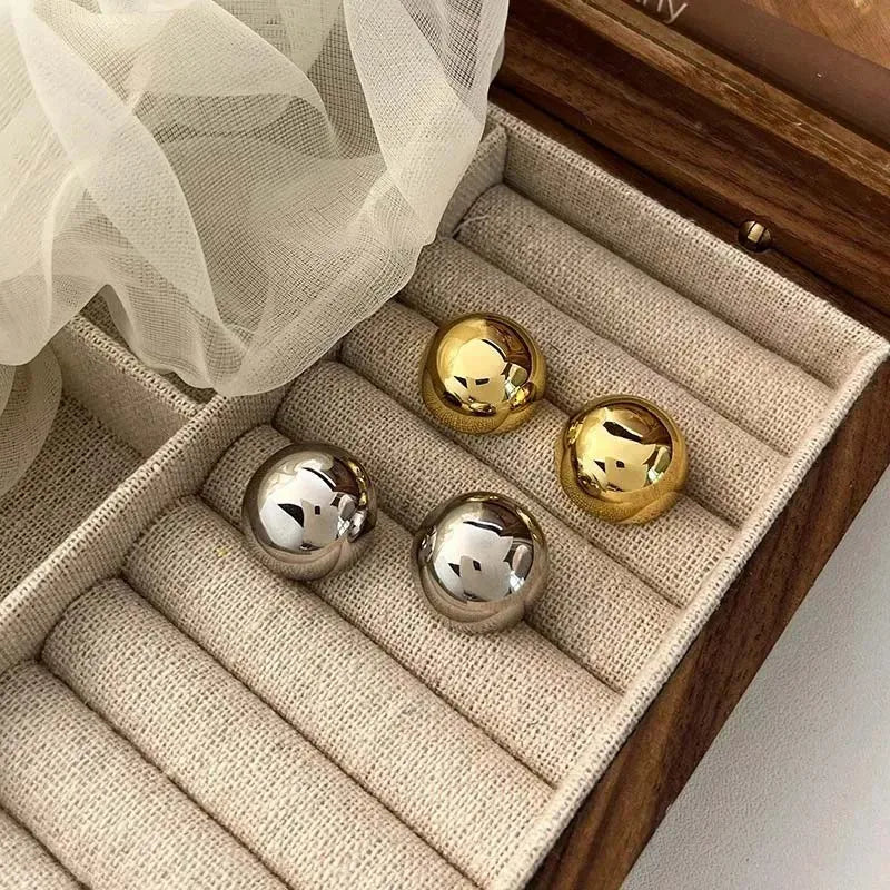 Punk Metal Big Ball Round Stud Earrings for Women Girls 2024 New Simple Fashion Semicircle Geometric Earrings Jewelry Gifts
