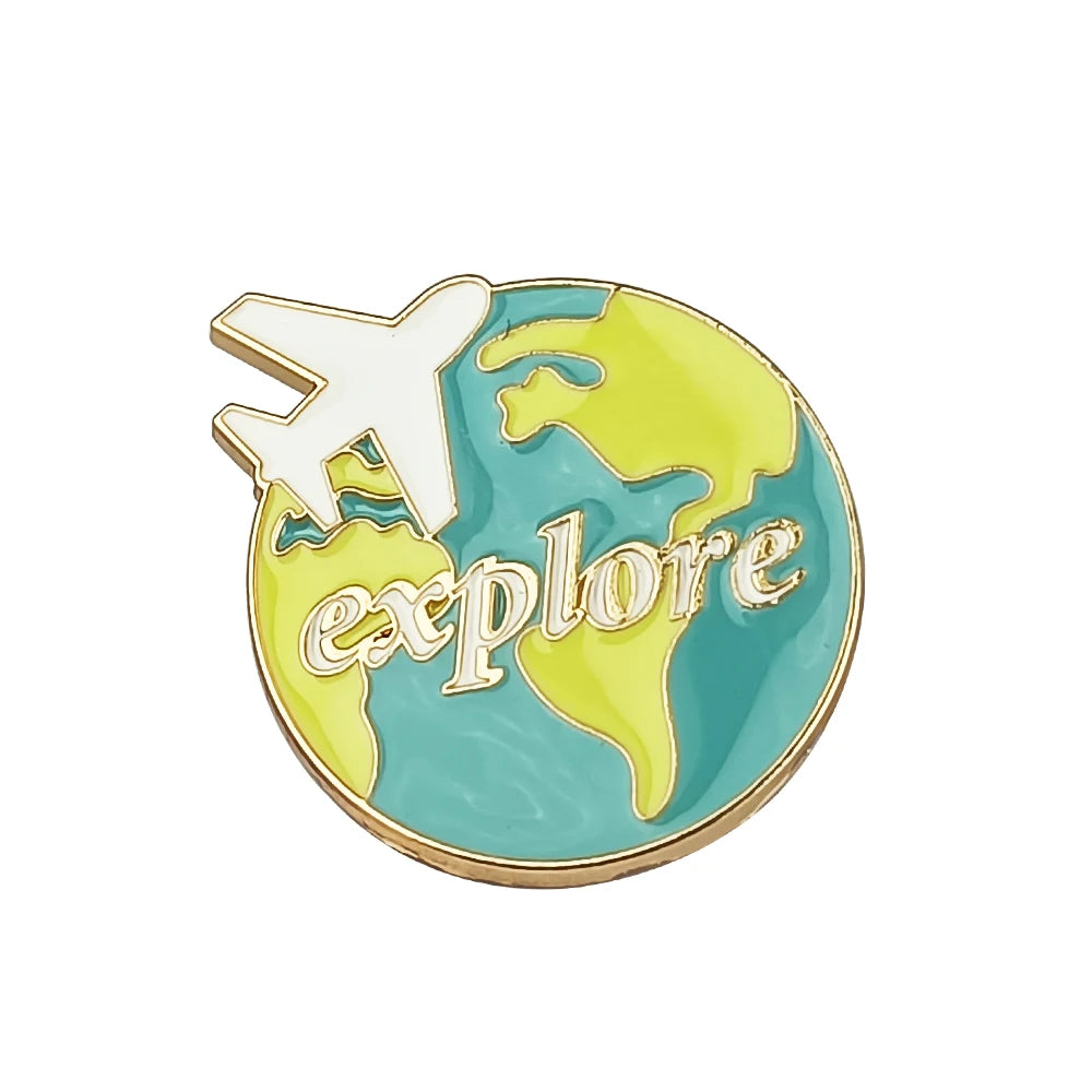 Cartoon Plane Earth Adventure Travel Life Enamel Pin Brooch Cartoon Women Men Denim Jackets Lapel Backpack Badges Accessories