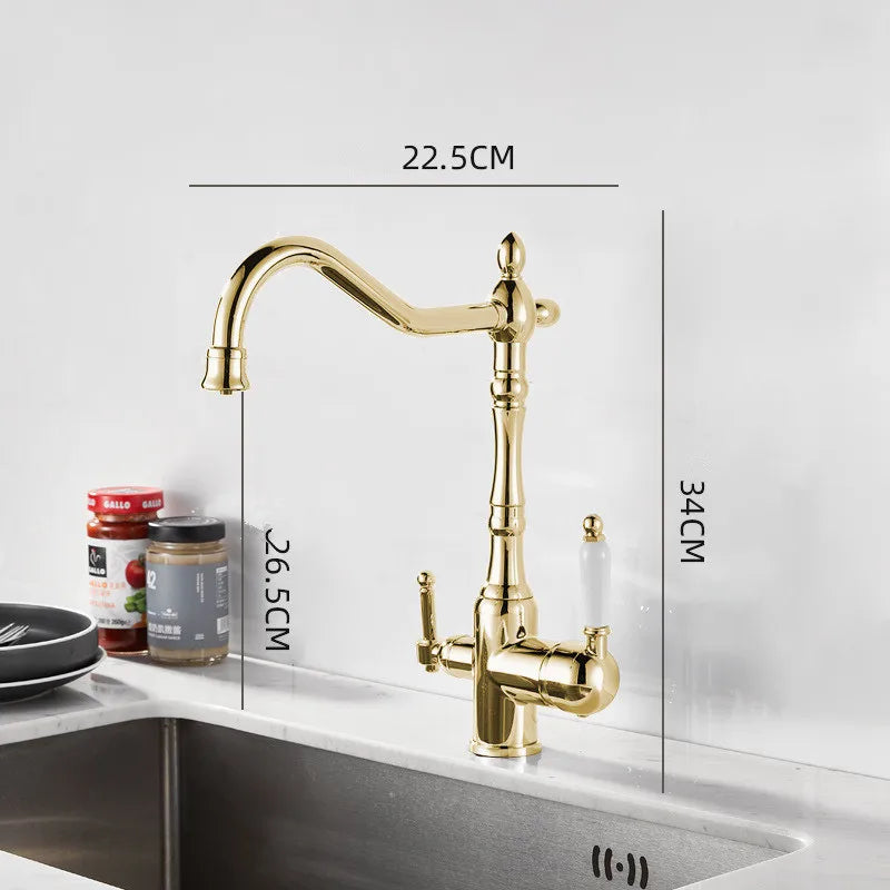 Antique Waterfilter Tap Kitchen Faucet Gold Mixer Drinking Kitchen Purify Faucet Kitchen Sink Tap Water Tap Crane For Kitchen