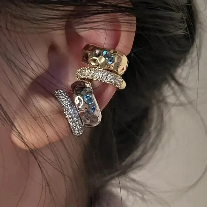 New Fashion Zircon Double-layer Ear Cuff No Piercing Earring 2023 Trendy Punk Unique Metal Geometric Ear Clip for Women Jewelry