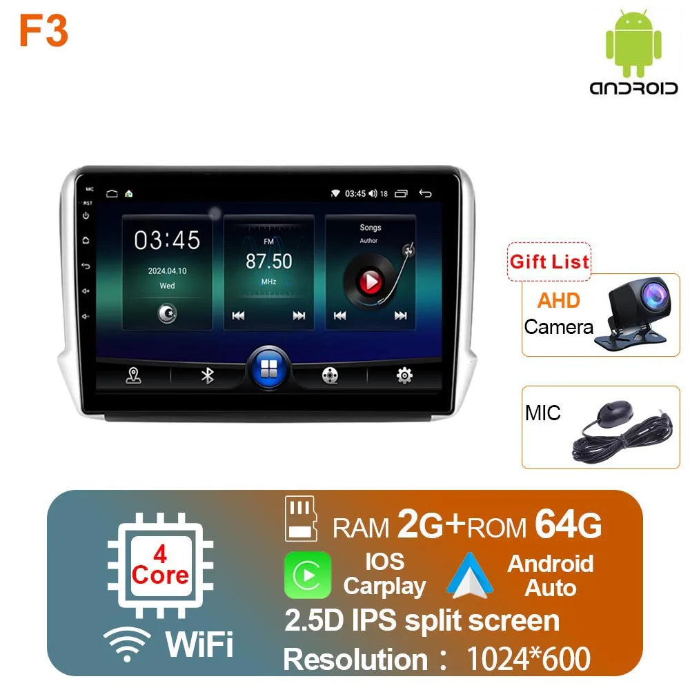 Android 14 For Peugeot 208 2008 2012-2018 Car Radio Multimedia Video Player CarPlay Auto Stereo GPS Navigation Head Unit Wifi 4G