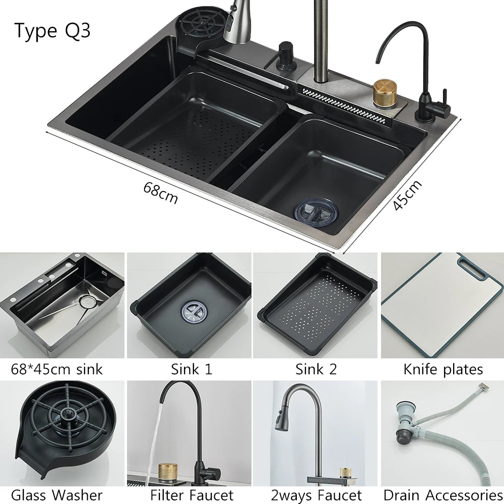Stainless Steel Kitchen Sinks Recessed Sinks Kitchen Taps Sinks with Drains Kitchen Faucet Sink Sets