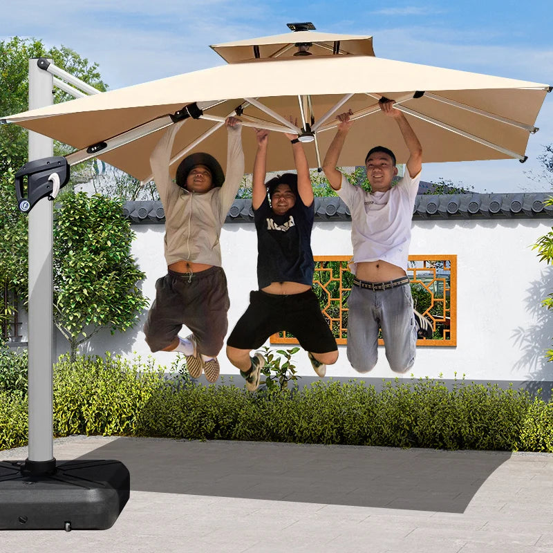 Outdoor Courtyard Umbrella, Sunshade Umbrella, Square Roman Umbrella, Large, with Base,360°Rotation Parasols Customized,3*3