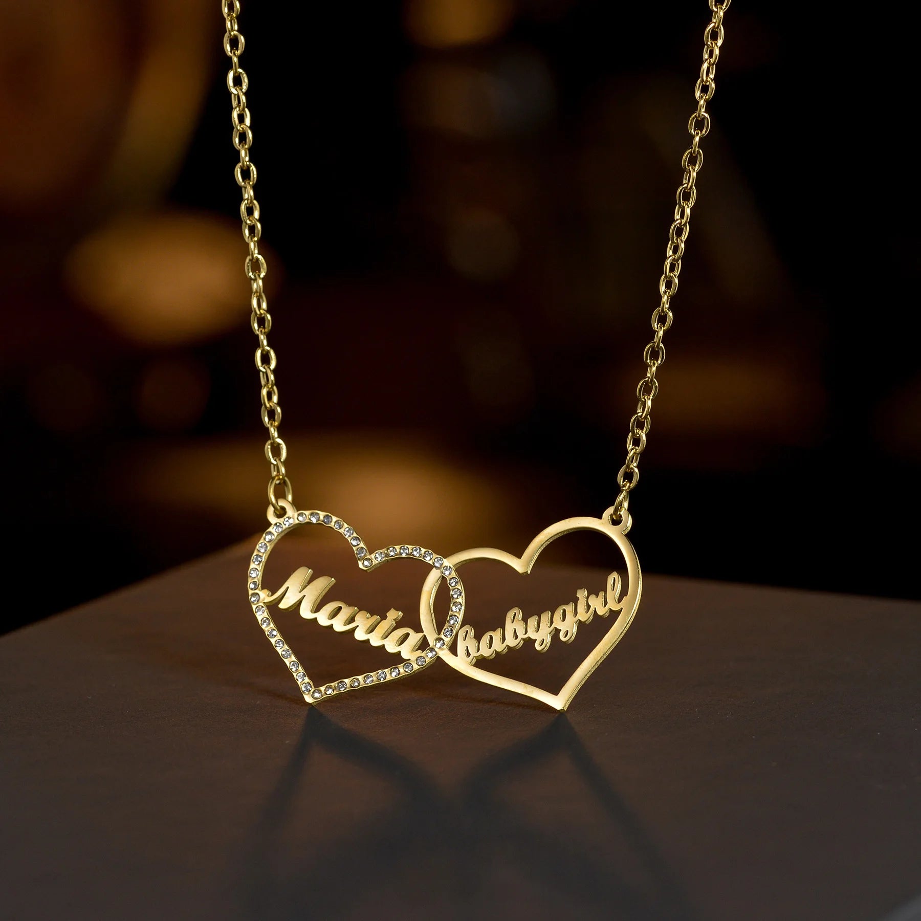 Atoztide Personalized Custom 2 Names Pendant Necklace for Women Stainless Steel Stone Heart Fashion Christmas Jewelry Gift