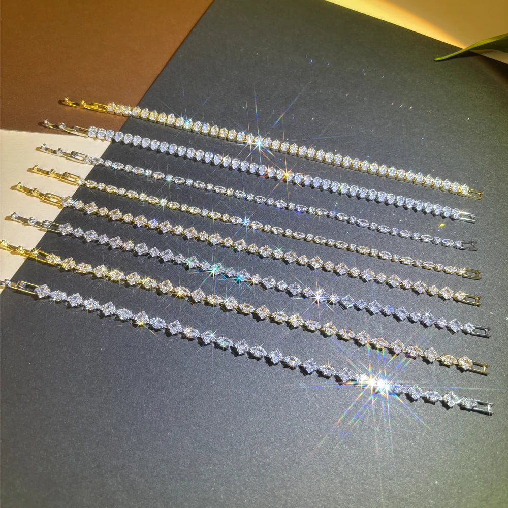 Sparkling Cubic Zircon Tennis Bracelets for Women Luxury Dainty Stackable Silver Color Chain Crystal CZ Banquet Wedding Jewelry