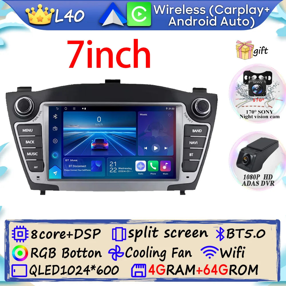 Auto Radio Android 15 Car For Hyundai Tucson 2 LM IX35 2009-2015 Multimedia Dash Cam Player Screen Navigation Head Unit No DVD