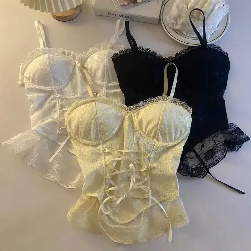 Clothes Blouses Sexy Crop Tops Women Corset Lace Bandage T-shirt Camisole Woman Sling Tank Top Fashion Sleeveless Waistcoat