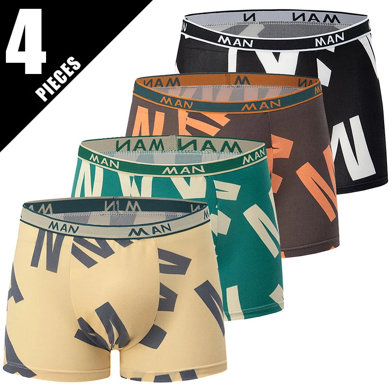 4/10piece Men's European And American Size Printed Fashionable Underwear Comfortable Plus Size Boxer Shorts Casual Sports Shorts