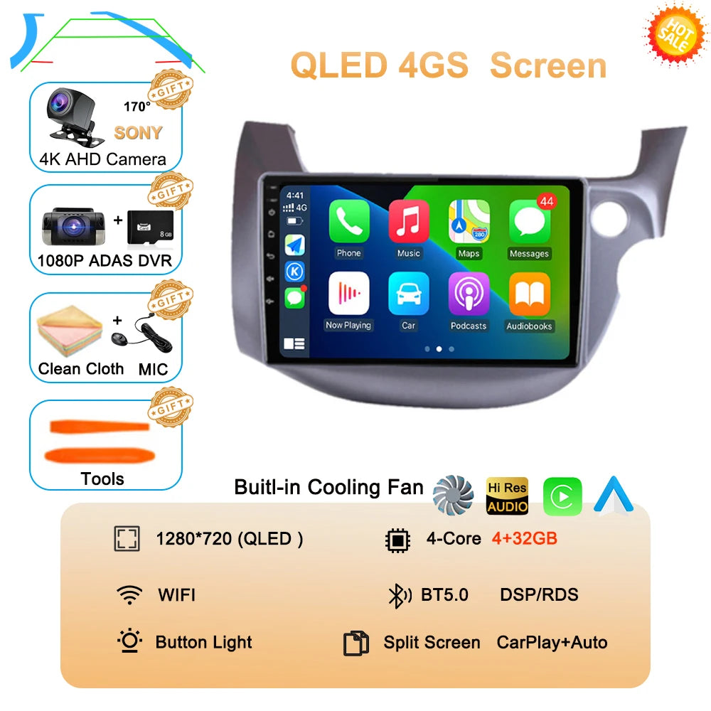 Car Radio Android 16 For Honda Jazz Fit 2007-2013 RHD Stereo Multimedia Video Player Carplay Auto GPS Navigation 2din Head Unit