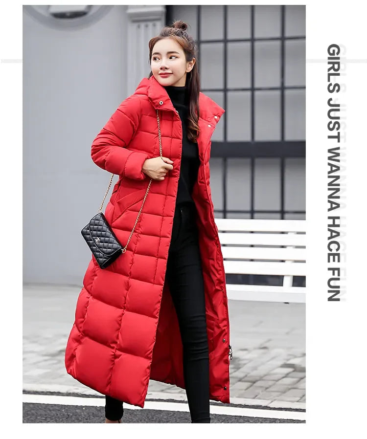 Long Down Cotton Parkas Coat Female New Winter Over Knee Loose Large Fur Collar Hooded Warm Thick Parkas Women  Padded Overcoat