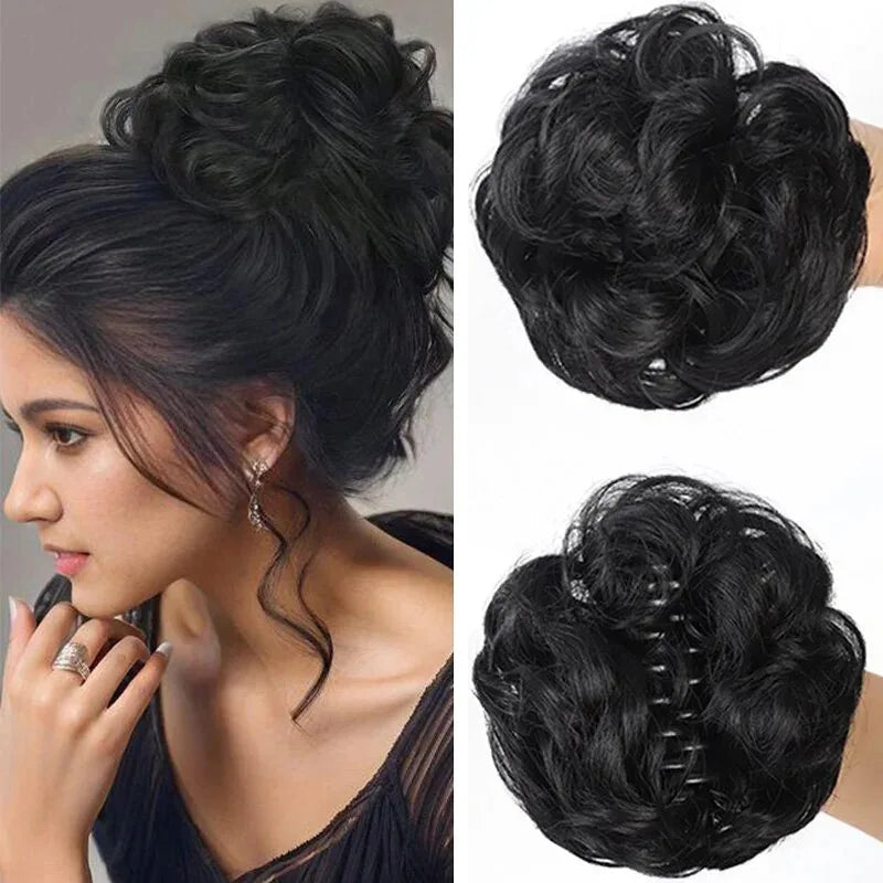 6 Inch Claw Clip Messy Bun Wig Curly Wavy Synthetic Hair Extensions for Women for Updo Hairstyles Halloween and Christmas