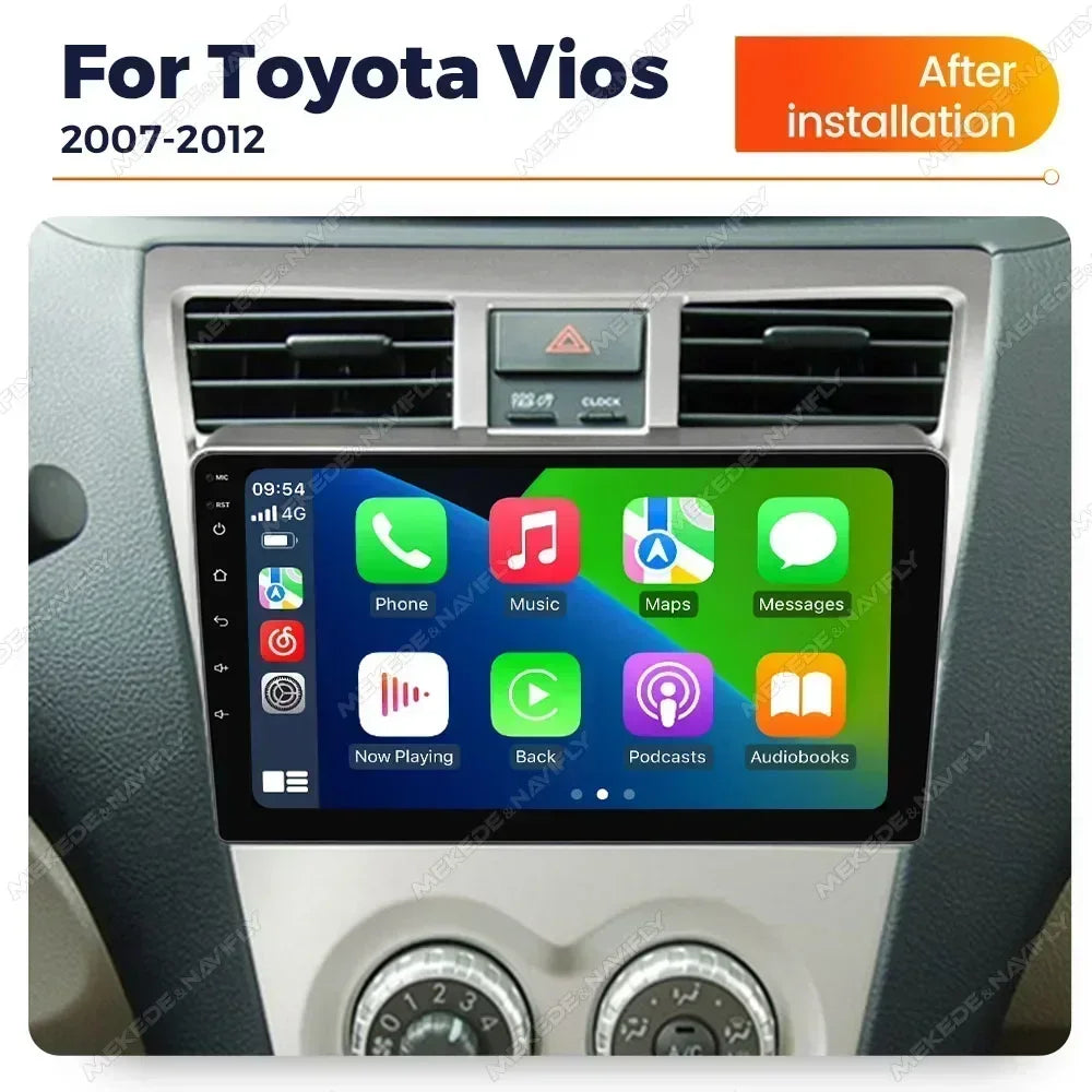 Wireless for CarPlay Android Auto Car Radio for Toyota VIOS Yaris 2007-2012 Video Multimedia Player GPS Stereo Head Unit BT WiFi
