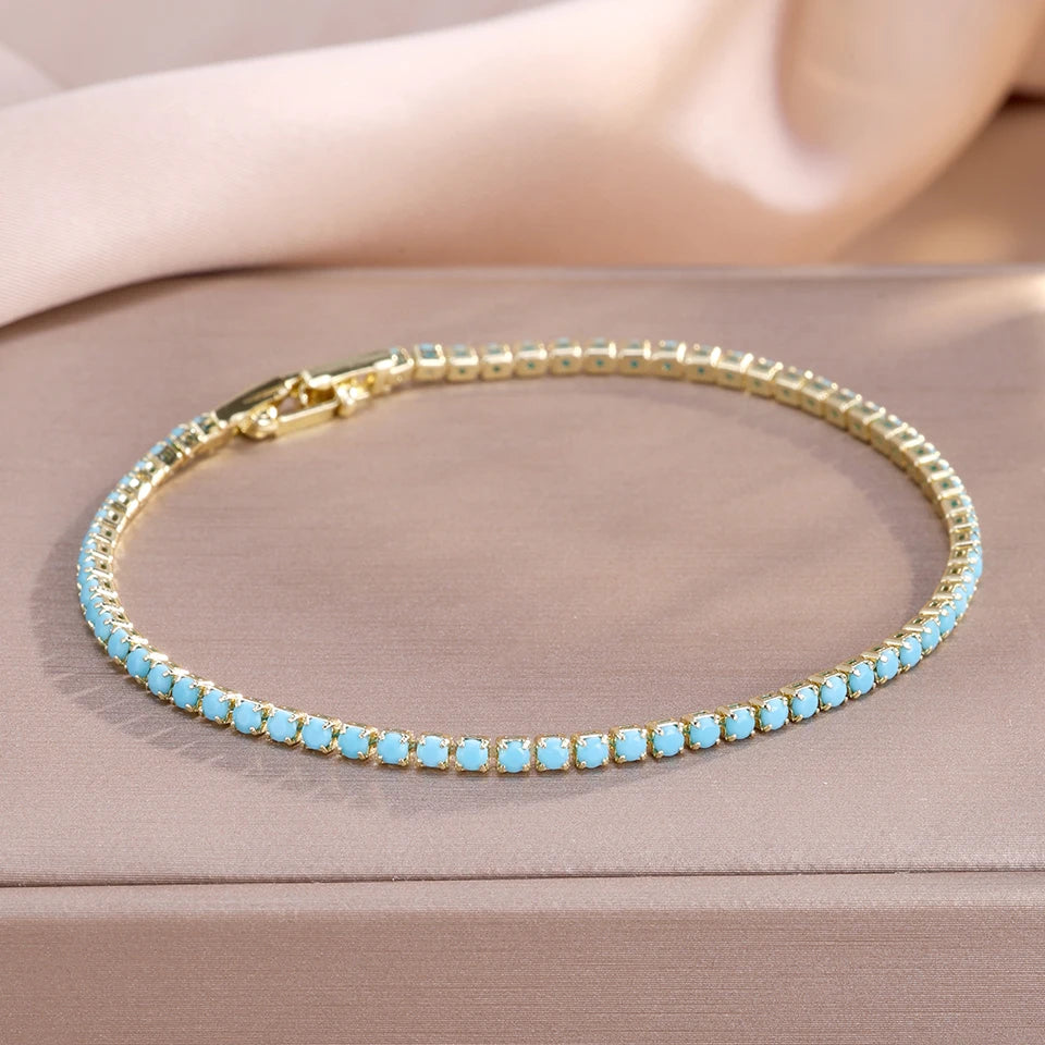 ZAKOL Brand New Blue Turquoise Micro-intact Zircon Bracelet Bangle for Women Shiny CZ Tennis Bracelet Delicate Jewelry Gift