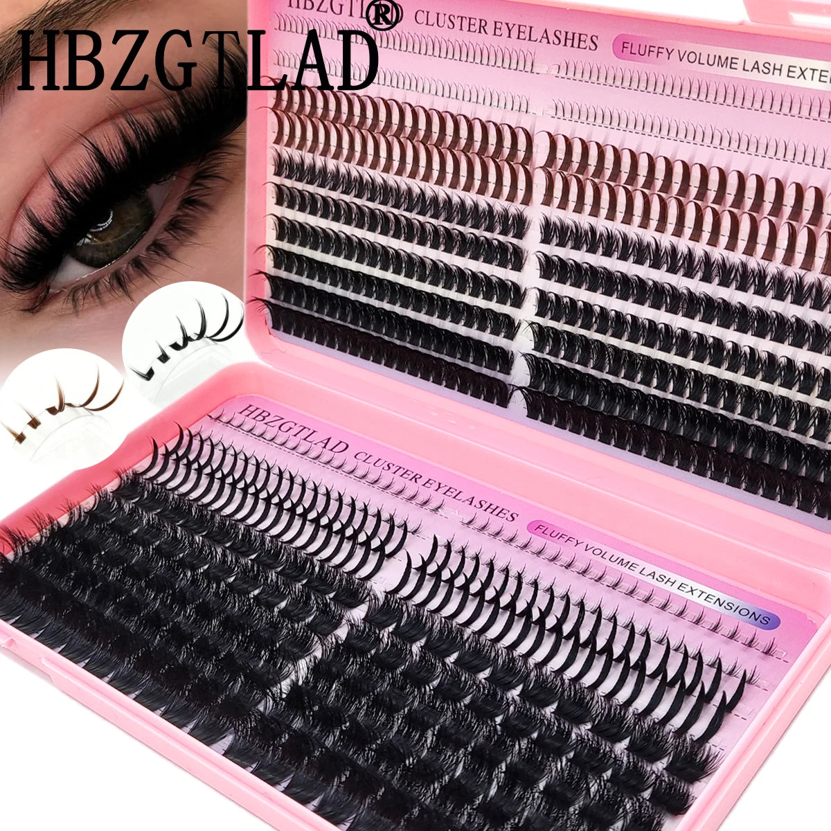 HBZGTLAD Black and Brown Eyelash Clusters 60D-160D Bottom+Spike Clusters Cute Manga Flash Clusters Extended Edition with Spike E