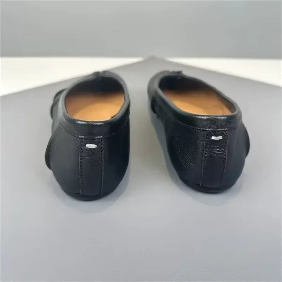Size 35-43 Split Toe Women Ballet Flats Tabi Shoes Casual Slip-on Loafers Ladies Pleated  Leather Espadrilles Zapatillas Mujer