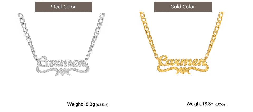 My Shape Custom Name Sparkling Necklaces Stainless Steel Customized Bling Frosted Pendants Personalized Name Chain Jewelry Gifts