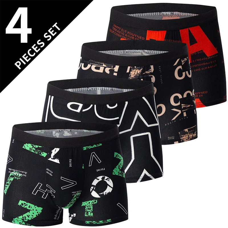 4/10piece Men's European And American Size Printed Fashionable Underwear Comfortable Plus Size Boxer Shorts Casual Sports Shorts