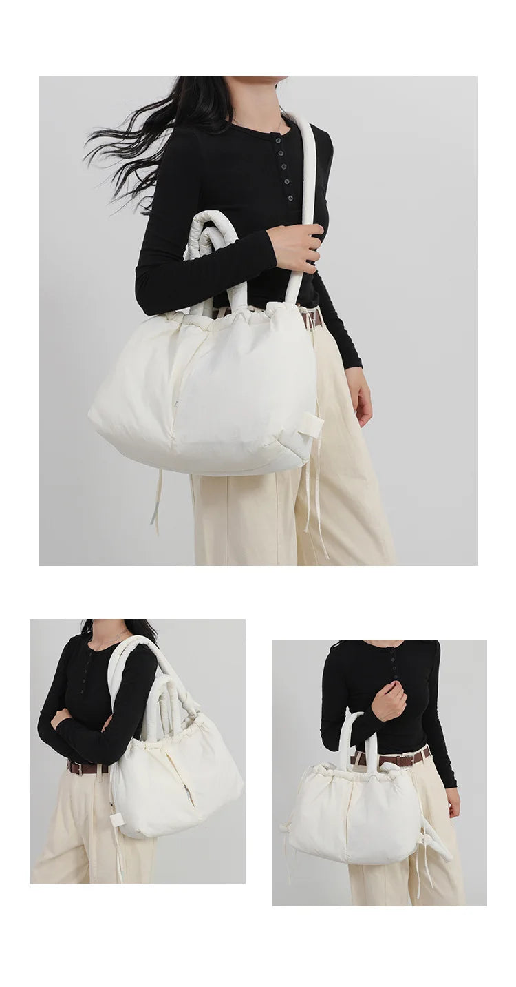 Casual nylon padded tote bag designer soft puffer women shoulder crossbody bags Simple Vintage large capacity handbags 2026