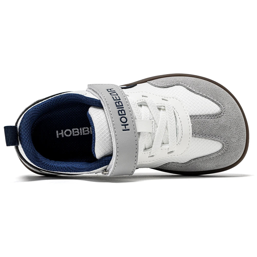 HOBIBEAR Kids Wide Toe Barefoot Shoes Hook Loop Minimalist Sneakers Artificial Leather Mesh Retro Walking Shoes for Big Kid
