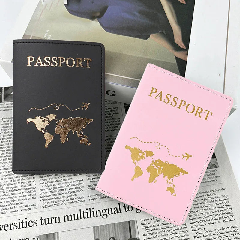 PU Leather Passport Cover For Men & Women World Map Travel Passport Case Organizer - Protective Card Holder ID Document Covers