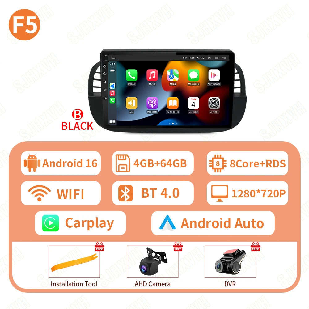 Car DVD Android 16 Radio Stereo For Fiat 500 2007-2015 Auto Multimedia Player GPS Navigation Head Unit High-Performance WIFI