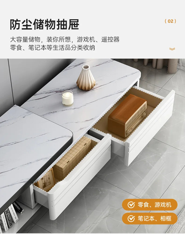 Modern LED TV Stand for Televisions Up Coffee Table Glass Shelves and Drawer Gaming Entertainment Center with Multiple Cabinet
